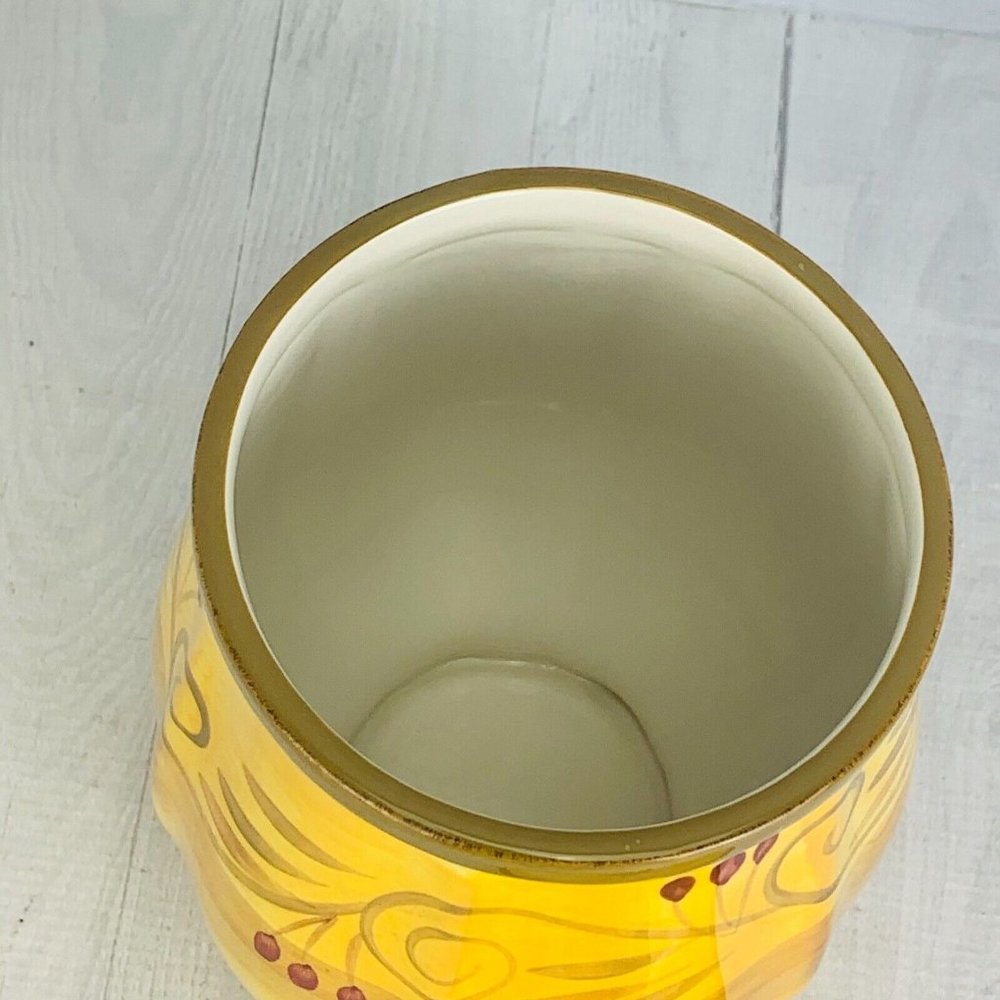 Gibson Verdona HERITAGE PARK Green Scroll Yellow Stoneware 11" Lidded Canister - Picture 5 of 10